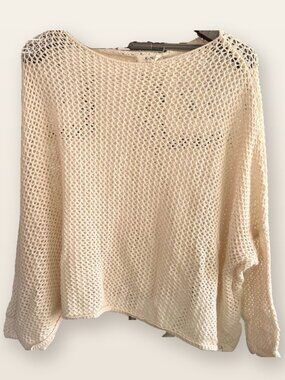 Kye Mi Cream Open Knit Crochet Sweater Women's M Boho Boutique